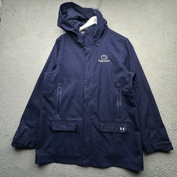 Under Armour Storm Penn State Parka Raincoat Jacket Men Large UW7233 Blue Hooded - Picture 1 of 16